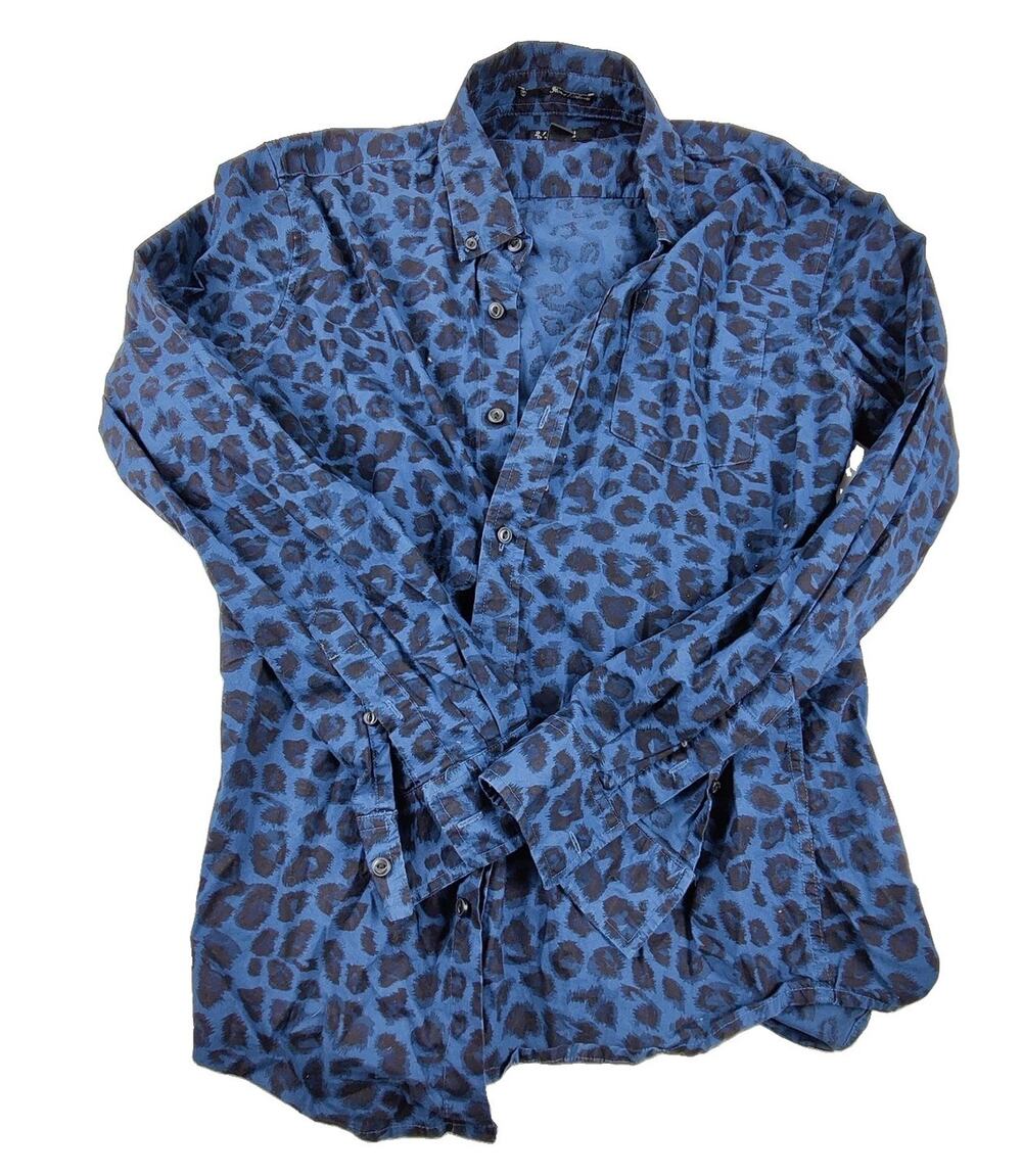 American Eagle Outfitters Shirt Mens Medium Blue Leopard Long Sleeve Button Up